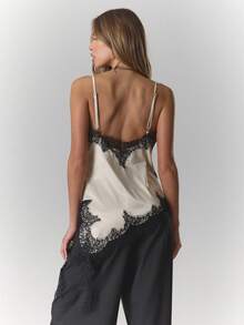 MUSERA Áo kiểu bất đối xứng bằng satin viền ren, dáng suông, gợi cảm, thích hợp đi chơi tối, hẹn hò, lễ hội Halloween, xuân hè, lễ Phục sinh, ngày lễ. - Rượu sâm banh - Xem 4