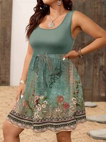 SHEIN VCAY Plus Size Vintage Floral Print Casual Loose Dress, Suitable For Summer - Multicolor - View 4