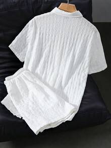 OTTIMOZO Bộ áo sơ mi nam tay ngắn dệt jacquard, cổ bẻ. - trắng - Xem 2