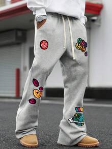 PAVTROS Quần thể thao nam cạp chun, có dây rút, họa tiết trái tim, kiểu dáng thường ngày. - Xám - Xem 7