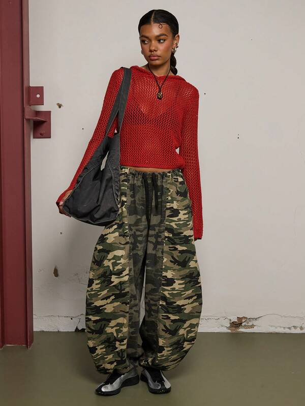 COUREZ 低腰宽松灯笼裤，拼接迷彩面料/Y2K春季女装街头风外出穿搭休闲夏季穿搭外出裤音乐节穿搭夏季裤装