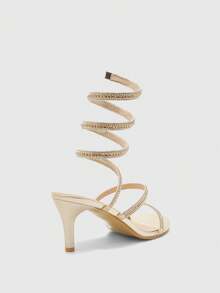 CUCCOO SZL Nouvelles sandales femmes style romain mode en forme de serpent avec cristaux, style féérique français / élégant et sexy, avec bride enroulée en forme de serpent + décoration complète de cristaux attrayante, convient aux jeunes femmes / divas , peut être associé à des robes / pantalons, adapté pour les rendez-vous, les fêtes, les galas, les sorties quotidiennes et autres occasions - Doré - Voir 9