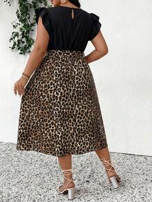 SHEIN Frenchy Đầm tay ngắn họa tiết da báo phối màu, dáng rộng, cỡ lớn, thích hợp cho mùa hè. - Nhiều màu - Xem 2