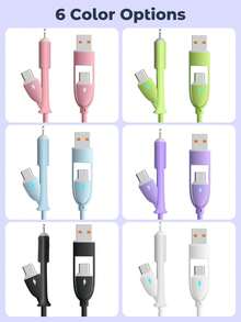 Teckwe 4 In 1 Charging Cable Fast Charging, Liquid Silicone 1M, Multi Charging Cable With 4 Interfaces That Can Be Freely Converted And Transferred While Charging, Suitable For Mobile Phones, Tablets, USB C Cable - Multicolor - View 6