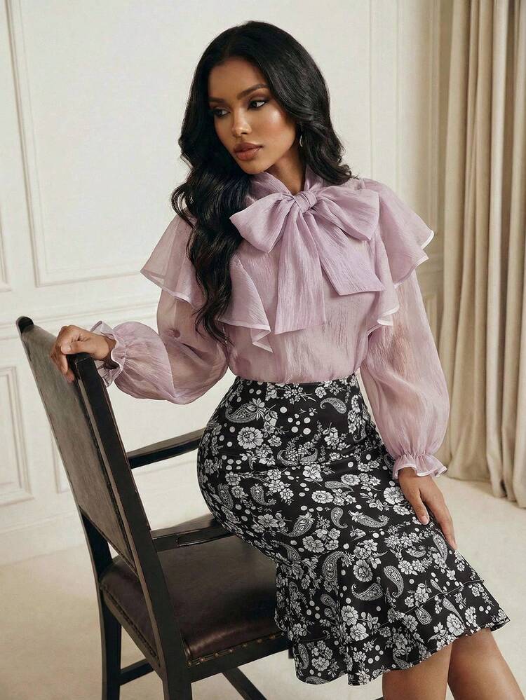 Falda sirena de Body ceñido con estampado floral de anacardo elegante