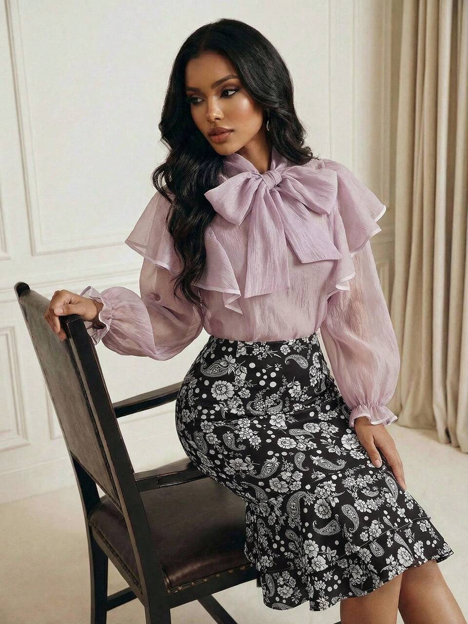 New Elegant Cashew Floral Print Bodycon Mermaid Skirt French Style Clothes Floral Skirts For Women Ruffle Skirt Elegant Skirt