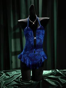 SpicyHot 1件装女士蕾丝吊带性感连体裤 - 藍色 - 查看 8