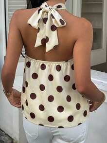 Muchica 女士波点印花时尚露背吊带背心，适合外出、街头穿搭、Y2K风格服装，波点上衣 - 彩色 - 查看 2