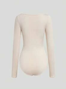 Sweetra 女士纯色方领长袖休闲连体衣 - 彩色 - 查看 3