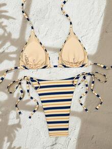 Swim Vcay 2026新款春夏女士两件套随机印花条纹三角比基尼泳裤沙滩度假优雅性感泳装套装 - 彩色 - 查看 2