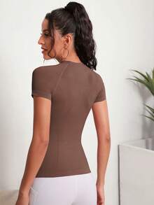 Easithlete Feels Like Skin Softness Cut Out Twist Back Sports Tank Top Fitted Shirt Workout Tank Top Gym Women Shirts - Coffee Brown - View 2