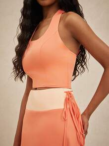 NYA SZN Matching Set Top And Skirt Halter Neck Camisole Tank Sleeveless Midi Skirt Fit And Flare Spring Summer Event Party Elegant Luxury Occasion Outfits For Women - Orange - View 5
