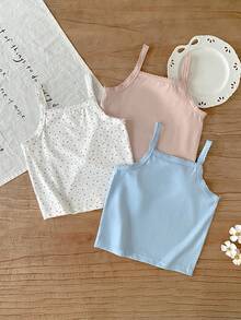 3pcs/Set Girls Cartoon Elf & Heart Print Casual Comfortable Undershirt Set - Multicolor - View 2