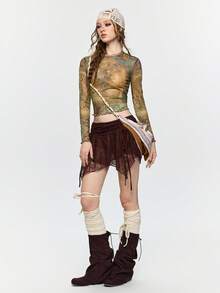 ROMWE Hippie Áo thun nữ phong cách cổ điển Fairycore in họa tiết vintage - Nhiều màu - Xem 2