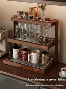 Three-Tier Bamboo Coffee Bar Storage Rack-Easy Assembly, Ideal For Kitchen, Dining Room, Cosmetics, And Lipstick Organization. Holds Mugs And Water Glasses. Features Natural Bamboo Grain. Space-Saving Home Decor And Countertop Organizer. Bamboo Kitchenware. - Walnut - View 8