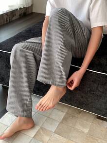 DAZY Pantalones de estar por casa con cintura elástica a rayas grises para hombres, primavera/verano - Gris - Ver 1