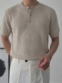 DAZY Áo thun nam màu kaki trơn tay lửng cổ tròn, thích hợp mặc mùa hè. - Màu be - Xem 1