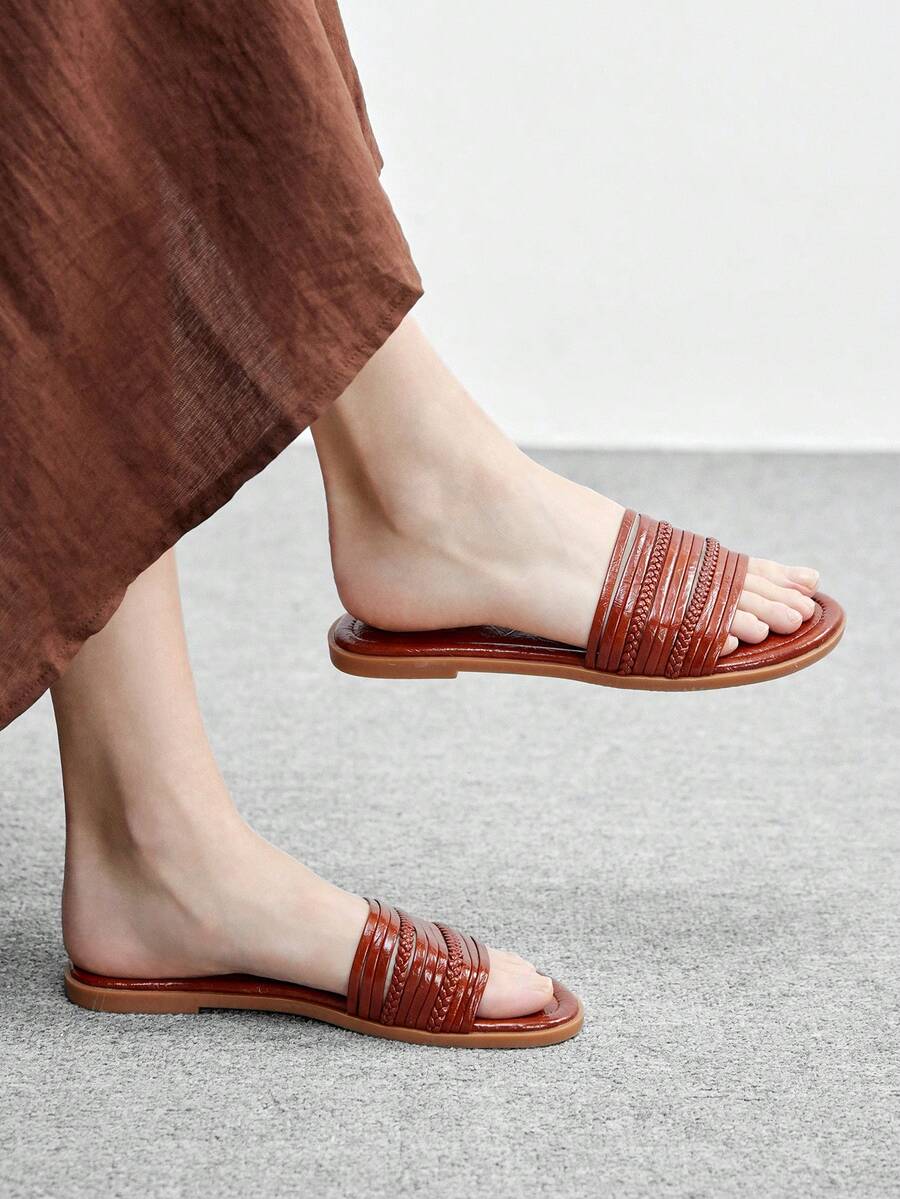 CUCCOO BIZCHIC Women's Silver Mesh Simple Flat Toe Elegant Casual Comfortable Slip-On Flats, Suitable For Workplace, Commute, Dates, Formal Events Summer Shoes - Rust Brown - View 1