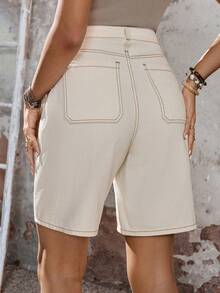 EMERY ROSE 女士休闲日常口袋纽扣牛仔短裤 - 白色 - 查看 2