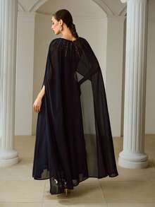 ZEYLAH 优雅水钻装饰斗篷式连衣裙，女士款 - 藏蓝色 - 查看 3