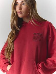MUSERA Sudadera con capucha de corte holgado y relajado con estampado gráfico "Primavera" para primavera y verano, casual y bonita para vacaciones - Rojo - Ver 4