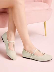 CUCCOO DOLLMOD French Mary Jane Shoes Women's Fashion Outer Wear Leopard Print T-Band Hollow Gentle Retro Low Vamp Slip-On Ballet Flat Beanie Shoes Commuter Shoes - Off-white - View 4