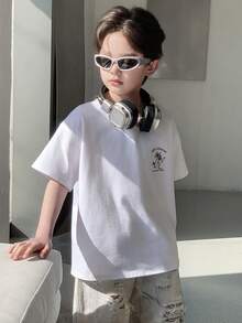 DAZY Camiseta de manga corta casual de cuello redondo con estampado de letras y palmeras para niño preadolescente en verano - Blanco - Ver 4