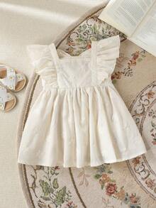 SHEIN 女童蝴蝶结露背无袖连衣裙，儿童3D提花公主裙，夏季时尚宝宝派对礼服 - 杏色 - 查看 2