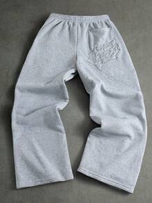 PAVTROS 男士时尚街头风图案刺绣工艺阔腿运动裤，哥特暗黑风格图案刺绣贴片工艺设计，做工精良。适合日常穿着、外出、上学、派对、音乐节等场合。男女皆宜，可作为送给男友、朋友、丈夫的礼物，也适合锐舞派对等场合。 - 淺灰色 - 查看 2