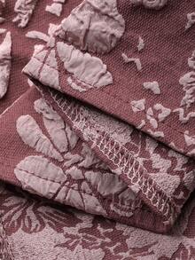 DAZY 女士方领收腰A字纹理面料连衣裙波西米亚风 - 酒紅色 - 查看 7