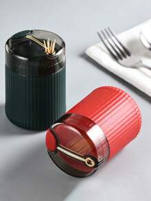 1/2支装易按压自动牙签盒 - 时尚耐用的塑料支架，高档按压式便携式牙签瓶，适用于厨房和餐厅装饰 - 彩色 - 查看 2