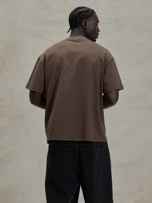 Musero Short Sleeve Crew Neck Oversized Dropped Shoulder Graphic Star Print Tshirt Spring Summer Essentials - Coffee Brown - View 2