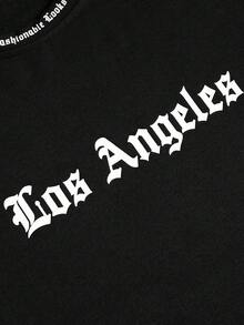 TOKVUE 男士纯色英文字母印花短袖圆领T恤，适合日常穿着、外出、休闲、运动、上学、旅行、家庭聚会等场合。短袖T恤，夏季T恤。可多件T恤作为礼物赠送给家人。2000年代风格 - 黑色 - 查看 5