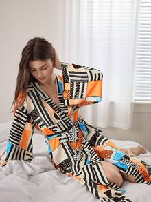 Ocili Women's Soft Striped Fleece Robe, Loungewear Sleepwear - Multicolor - View 2