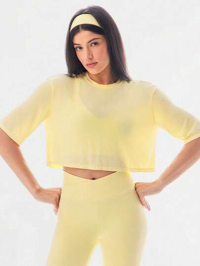 GLOWMODE Camiseta de cuello redondo sobredimensionada, ligera y suave al tacto, de TENCEL™ Modal, que absorbe la humedad, para uso diario en el estudio de yoga