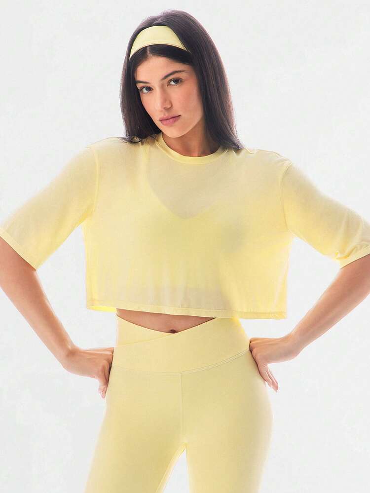 TENCEL™ Modal Big Day Lightweight Silky-Smooth Sweat-Wicking Oversized Cropped Crewneck T-Shirt Yoga Pilates Studio Daily Wear