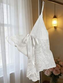 Lace Patchwork Knotted Solid Color Casual Camisole Top - White - View 5