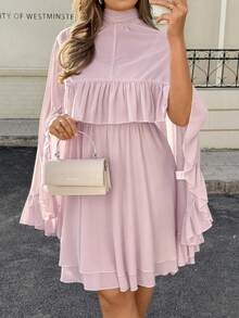 Lounesse 大码女式两件套连衣裙，时尚休闲粉色连衣裙 - 粉色 - 查看 1