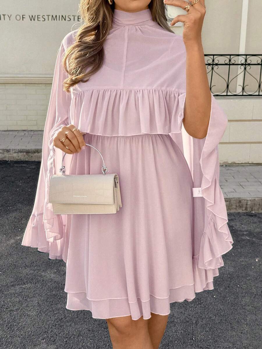 Lounesse 大码女式两件套连衣裙，时尚休闲粉色连衣裙 - 粉色 - 查看 1