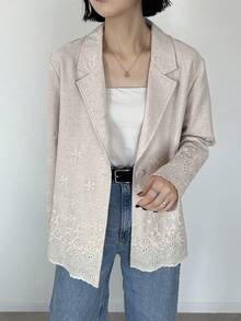 FRIFUL 女款休閒混紡寬鬆素色西裝外套，春夏女式西式穿搭 - 卡其色 - 查看 8