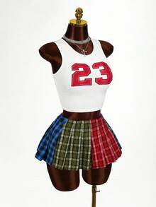 BamGleam 女士撞色格纹简约休闲半身裙 - 彩色 - 查看 8