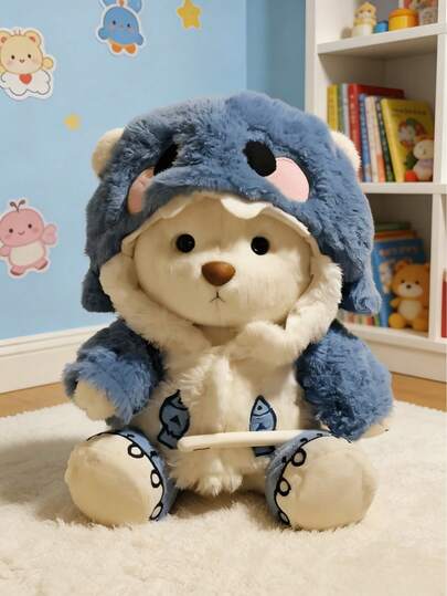 POKOJA LAND 11 Inch Cute Shark Dress Up Teddy Bear Plush Toy, Cute Blue Shark Dress Up Teddy Bear, Soft And Fluffy Animal Plush Toy, Detachable Clothing, Cute Birthday Gift And Room Decoration, Perfect Birthday, Valentine's Day, Easter, Thanksgiving Gift For Children, Friends And Girlfriends