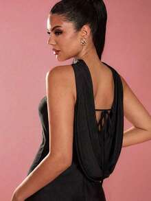 Glamine 绿色修身缎面领口露背摆领前抹胸优雅迷人鱼尾长款舞会礼服 - 黑色 - 查看 6