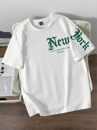 Manfinity EMRG Men's Letter Print White Crew Neck Casual Short Sleeve T-Shirt