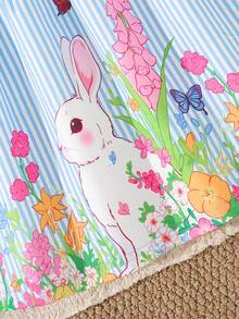 SHEIN Playful Pals Baby Girls' Cute Rabbit Animal Element Sleeveless Dress, Fashion New Style For Spring & Summer - Blue - View 7