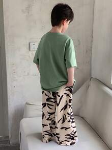 Dazy Kids Tween Boy Tiger Print Short Sleeve Top & Full Print Pants Pajama Set - Green - View 5