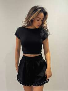 RebeccaVibe Black Open Back T-Shirt Top Suitable For Petite, Summer - Black - View 4