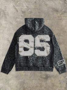 SHEIN Y2K 复古豹纹拉链卫衣，复古豹纹，街头时尚卫衣，复古美式街舞连帽休闲豹纹拉链卫衣，休闲豹纹拉链卫衣外套，原宿风，拉链卫衣，美式哥特摇滚，街头，休闲，百搭 - 彩色 - 查看 2