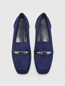 CUCCOO BIZCHIC Sheepskin Leather Vintage Casual Comfortable Slim Buckle Design Loafers For Women Valentine's Day - Blue - View 2