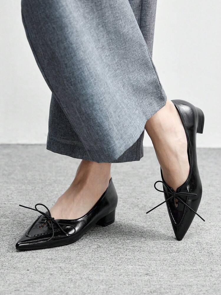 CUCCOO BIZCHIC Women's Pointed Toe Lace-Up Design Fashionable High Heels, Versatile For Daily Wear - Black - View 3